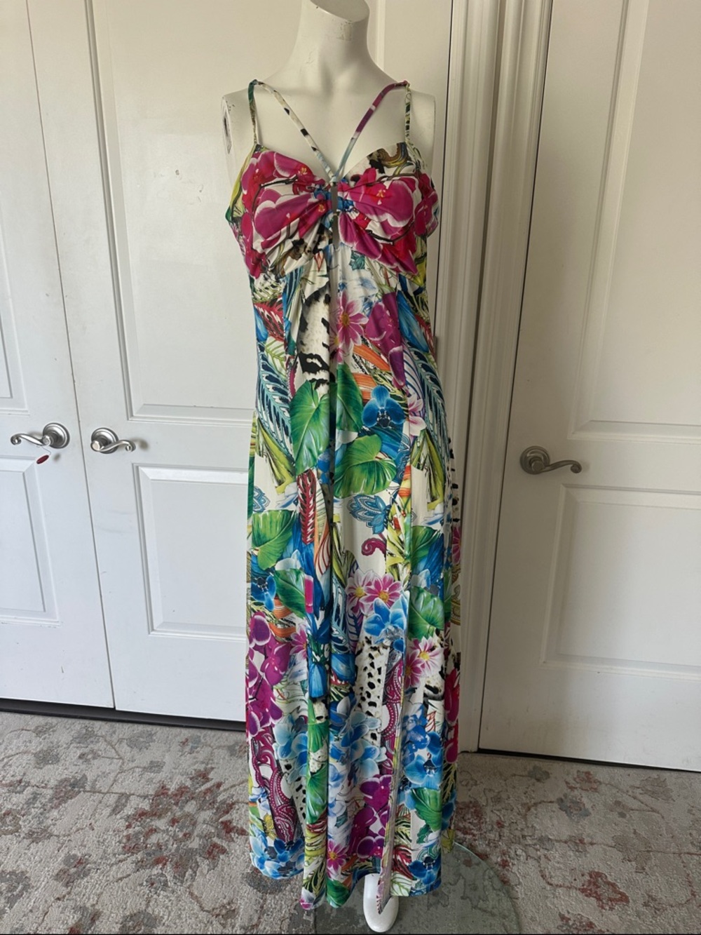 Boston Proper Floral Leopard Maxi Dress in Blue, Pink & Green